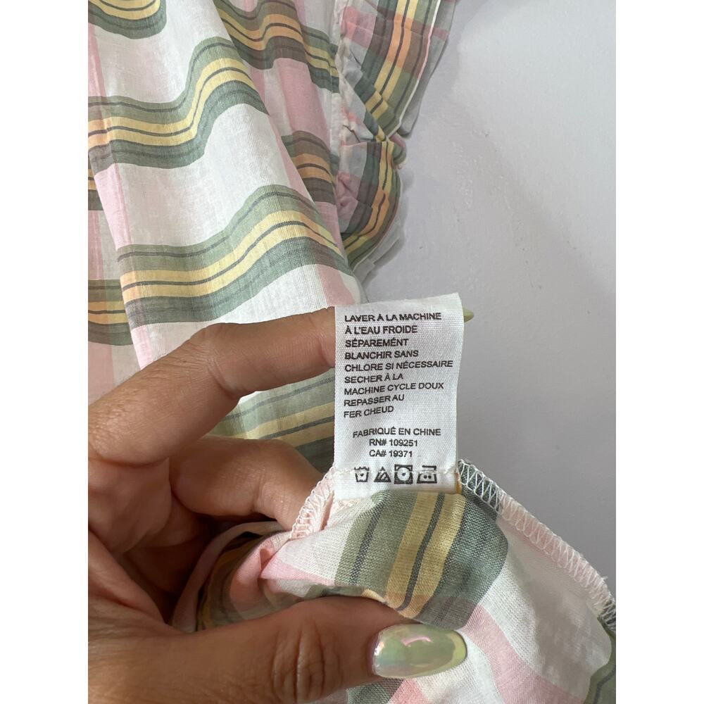 NWT Birds of Paradis Marianne B Ruffle Sleeve Top in Pomela Plaid Green & Pink - Picture 8 of 10